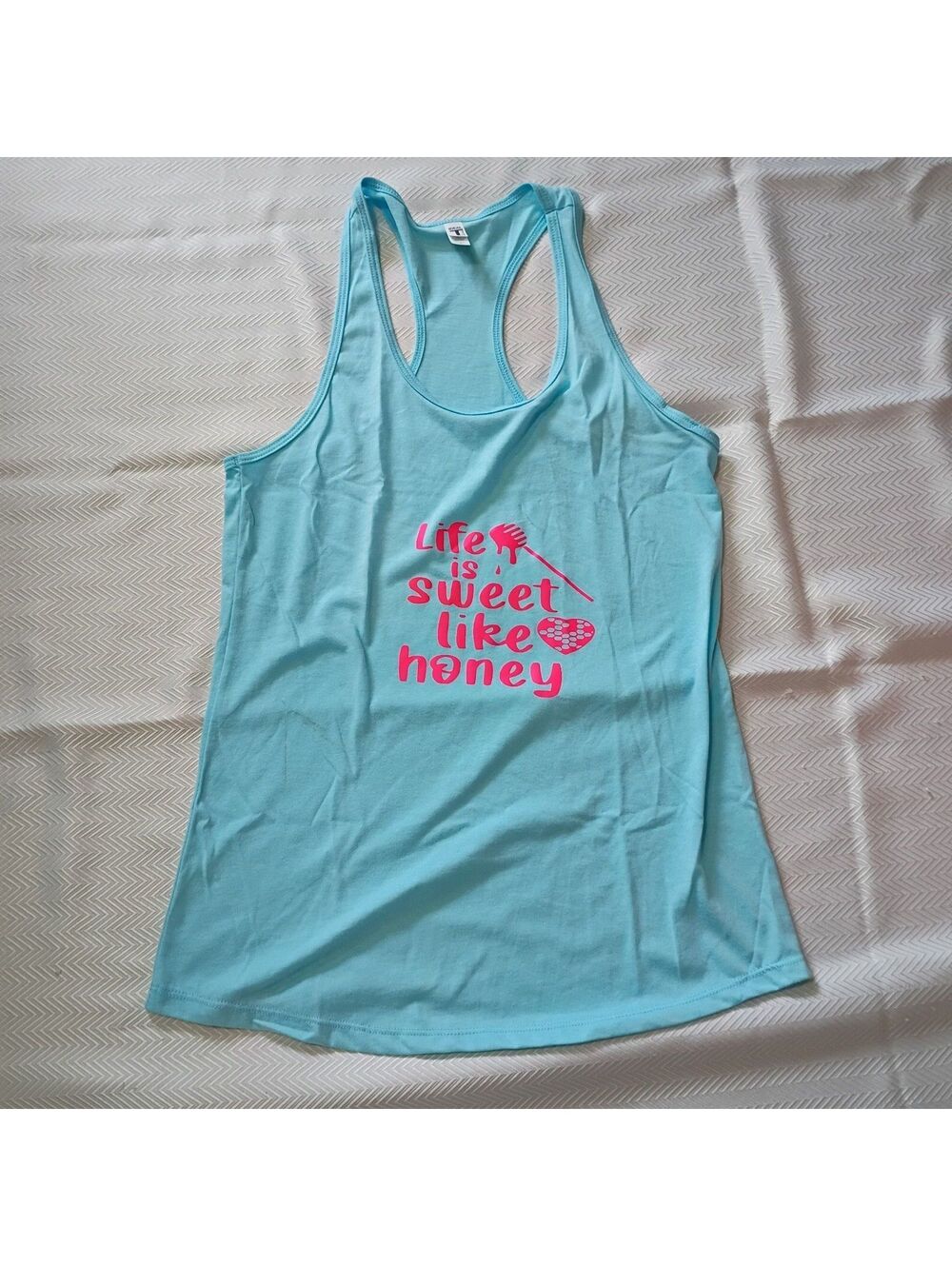 IDEAL Light Blue Racerback Tank Top with Pink 'Life is Sweet Like Honey' Print,